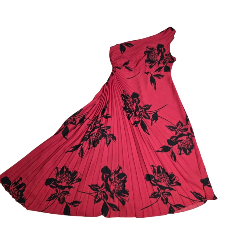 Nicole Miller Red Riding Hood One Shoulder Pleated Dress – Size 16 - Picture 12 of 17